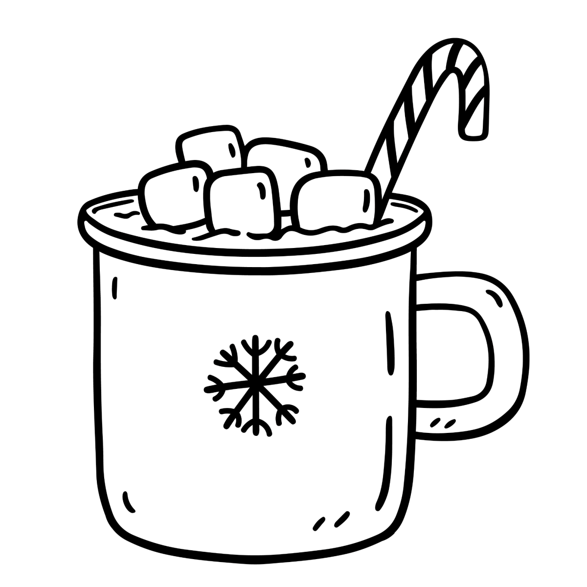 Caneca com floco de neve e bengala doce para colorir