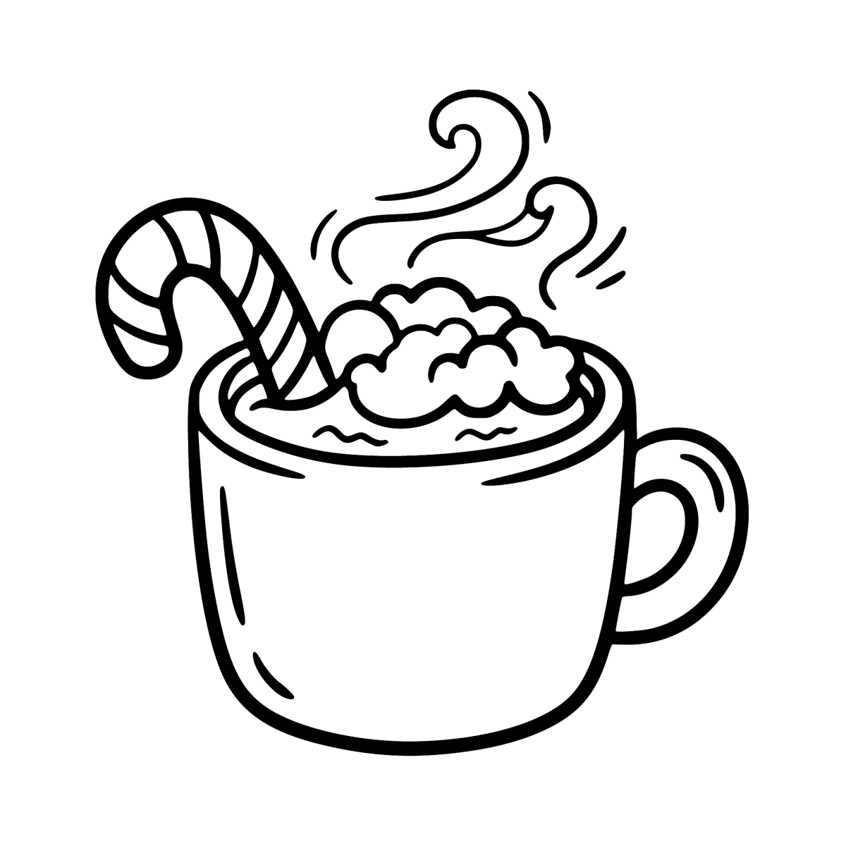 Caneca de chocolate quente com bengala doce para colorir