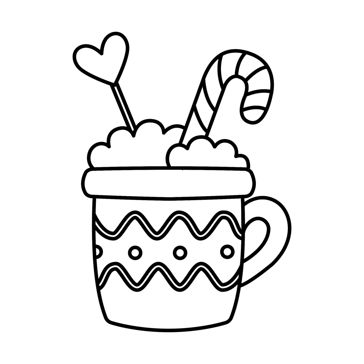 Caneca de chocolate quente com bengala doce para colorir
