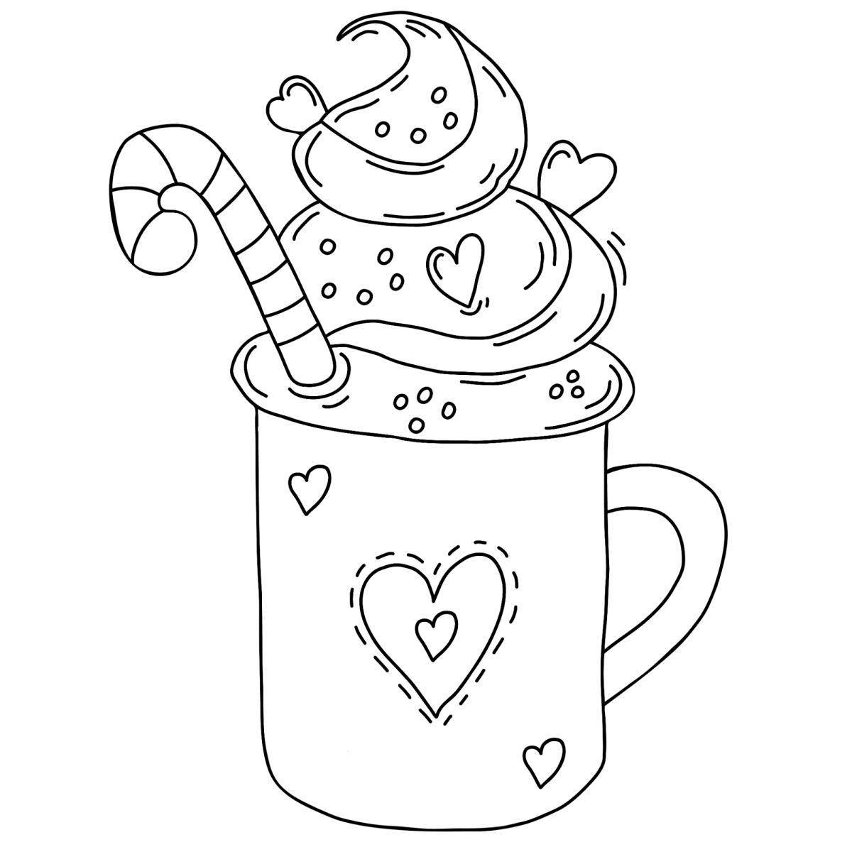 Caneca de coração com boneco de neve de chantilly para colorir
