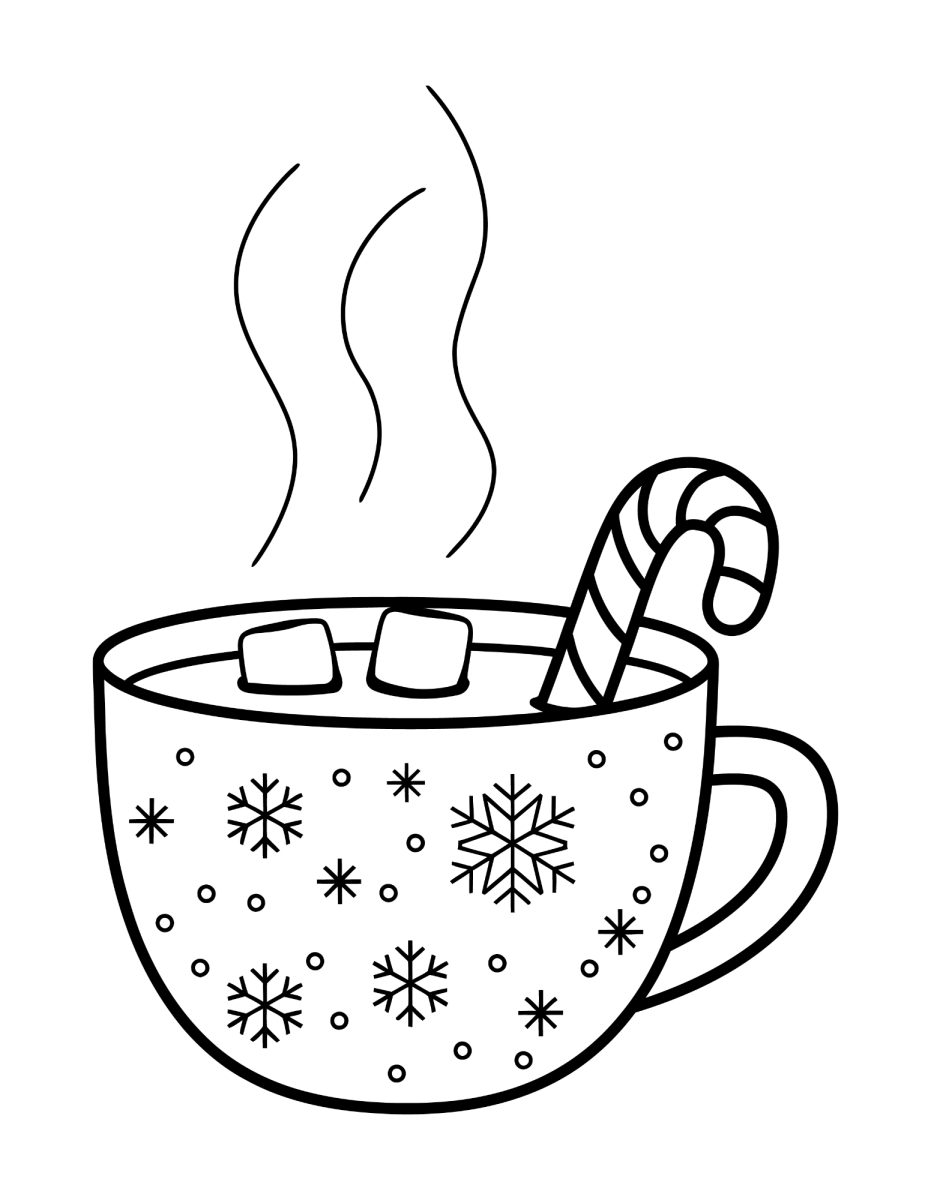 Caneca de flocos de neve com bengala doce para colorir