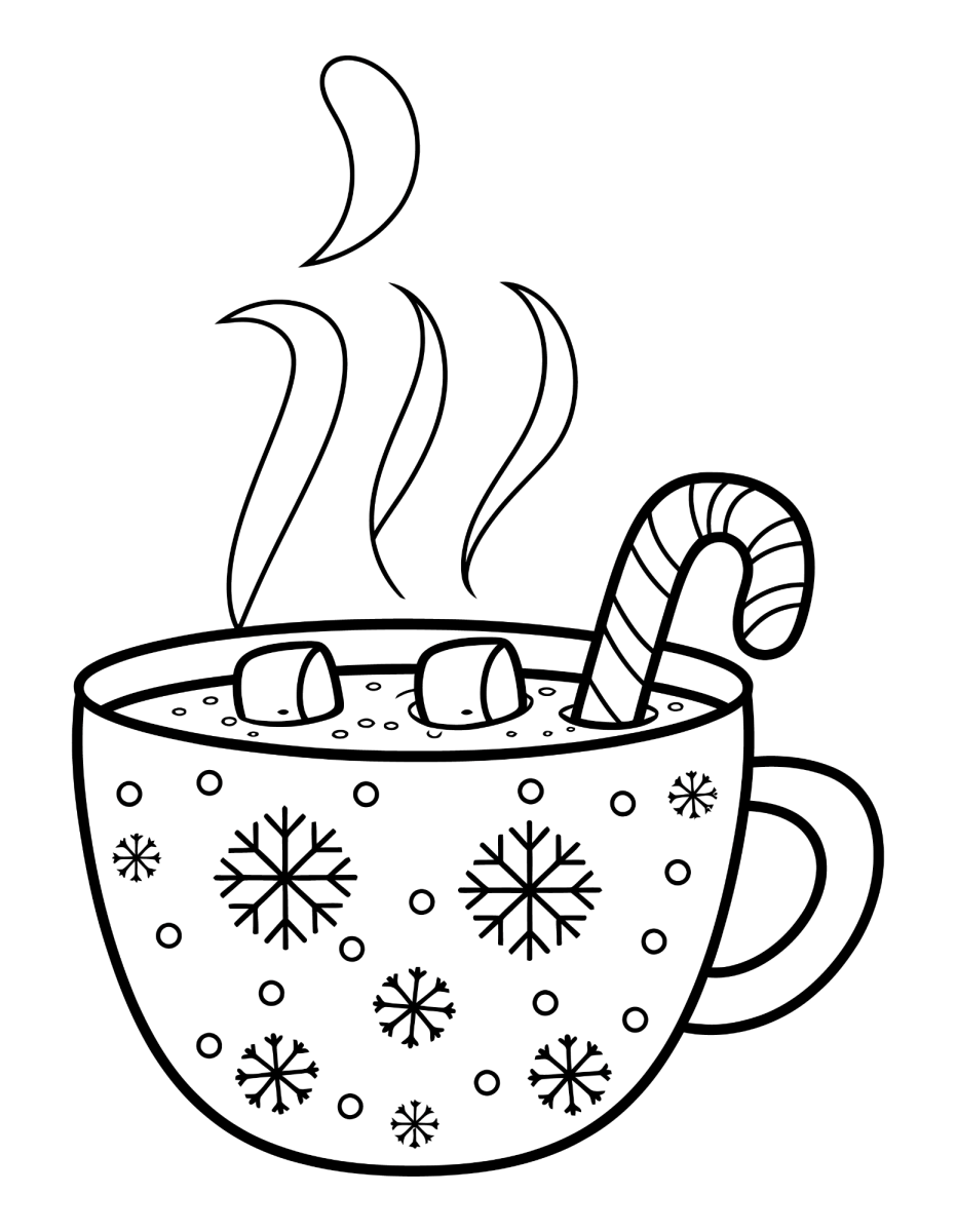 Caneca de inverno com flocos e bengala para colorir