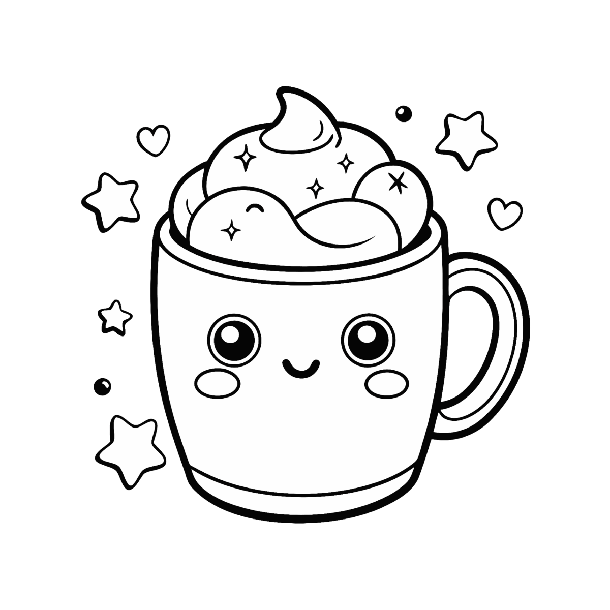 Caneca sorridente com chantilly para colorir