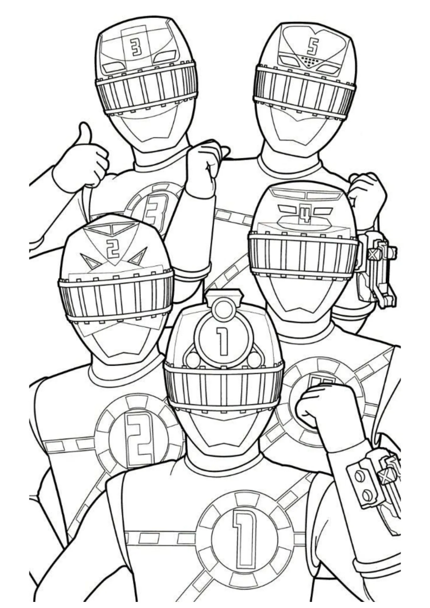 Capacetes dos Power Rangers reunidos para colorir