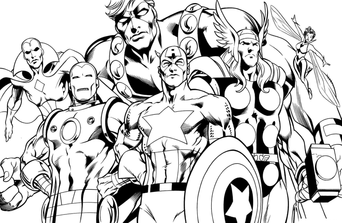 Capitão América liderando os Vingadores para colorir
