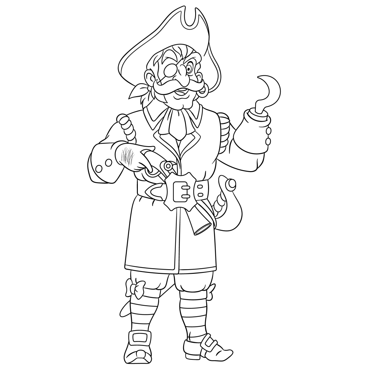 Capitão pirata com gancho e bigode para colorir