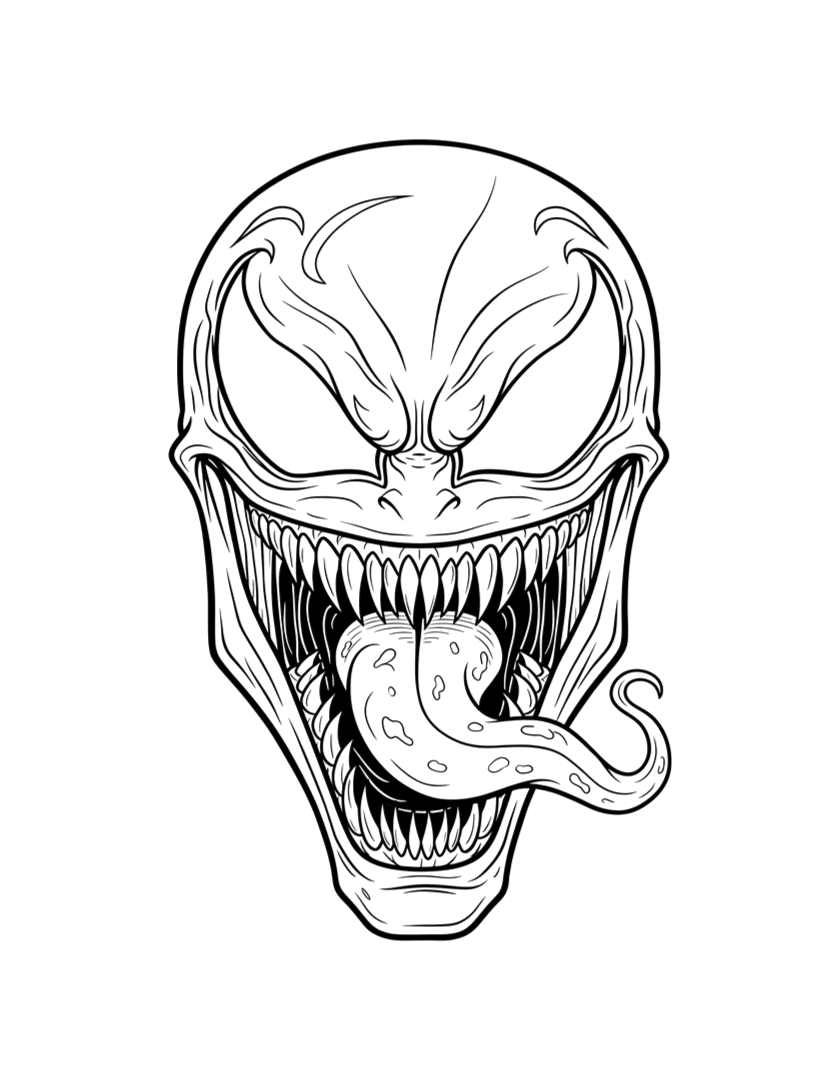 Cara do Venom sorrindo com a língua gigante para colorir