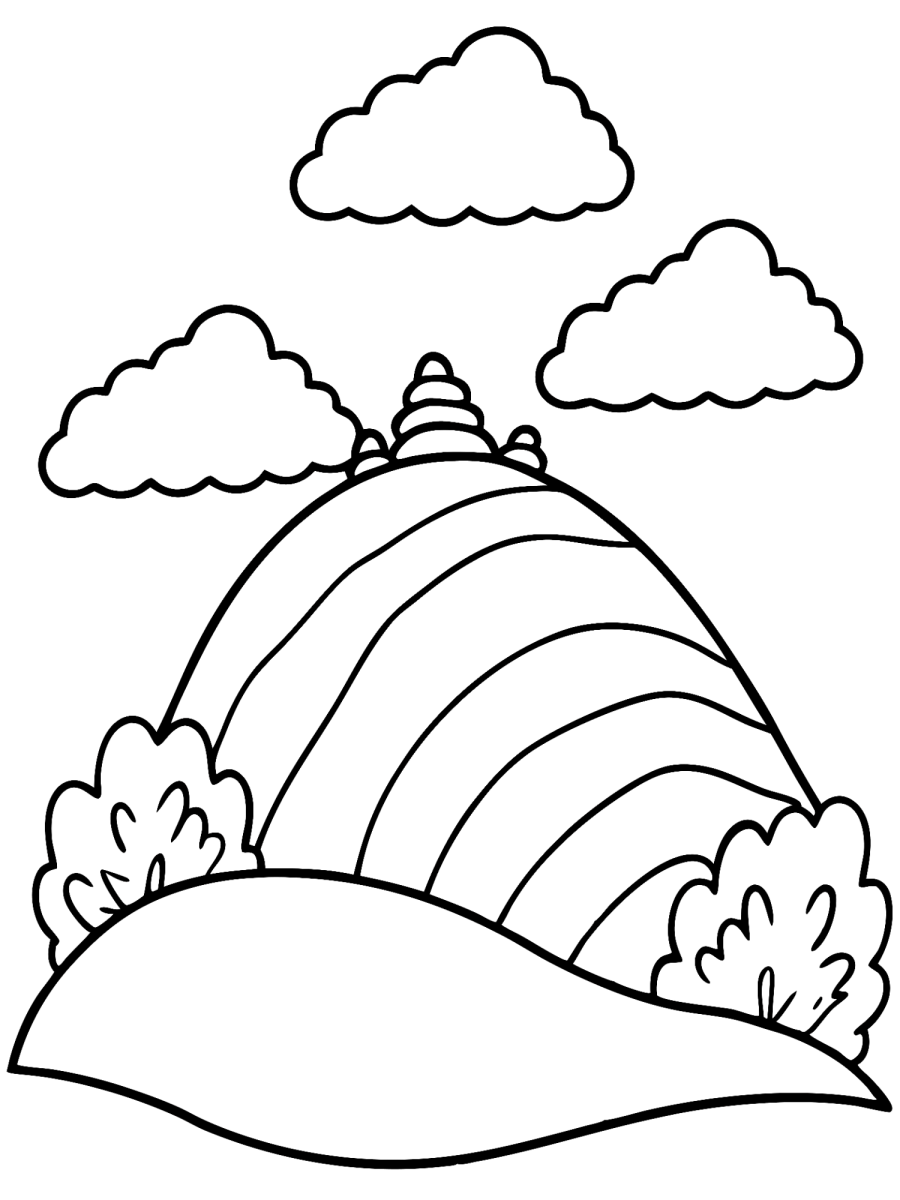 Caracol gigante na colina com nuvens para colorir