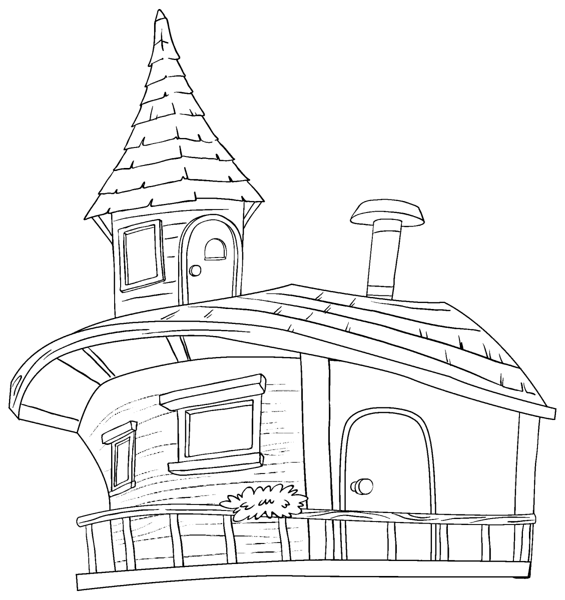 Casa estranha de telhado torto para colorir