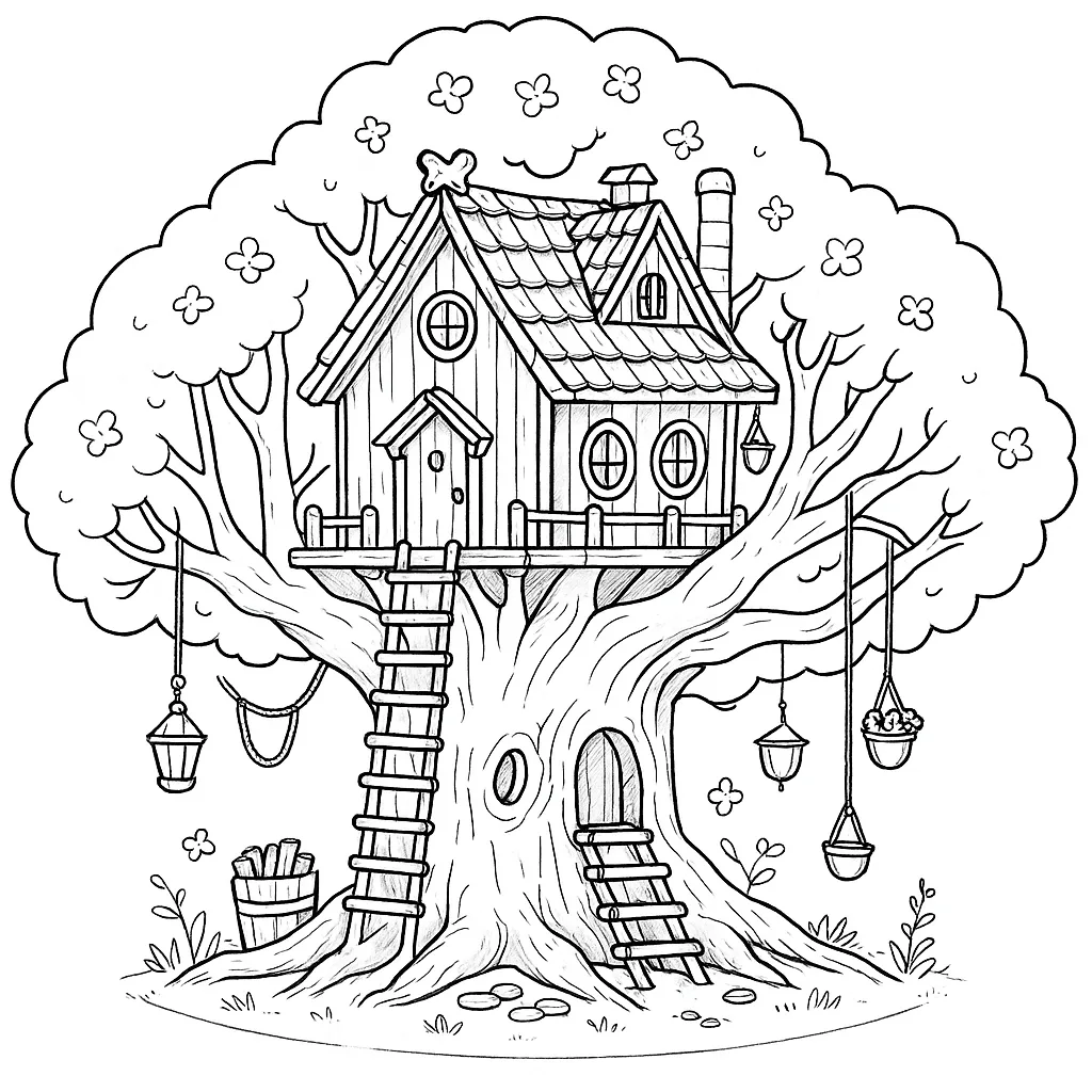Casa na árvore para colorir