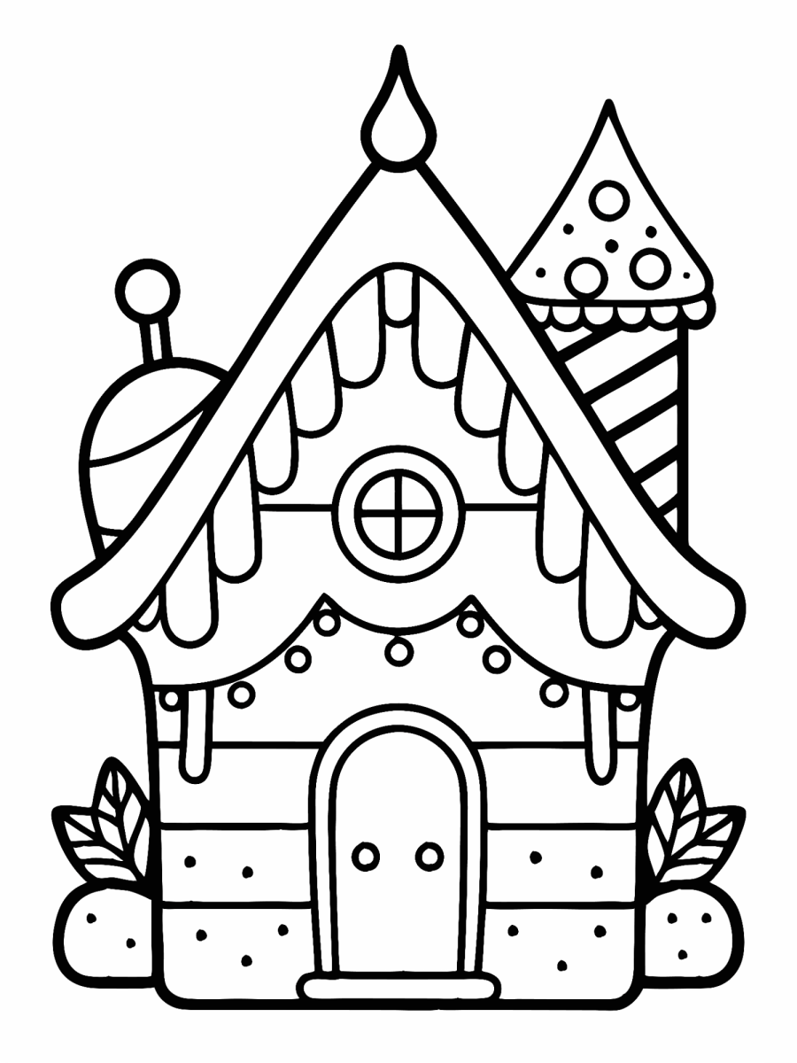 Casinha de gengibre alta com telhado pontudo para colorir