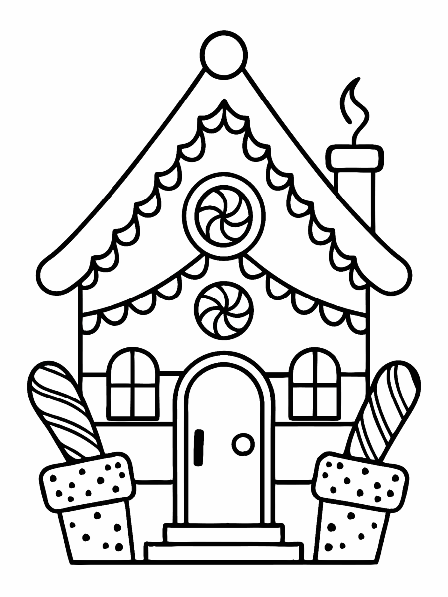 Casinha de gengibre com chaminé fumegante para colorir