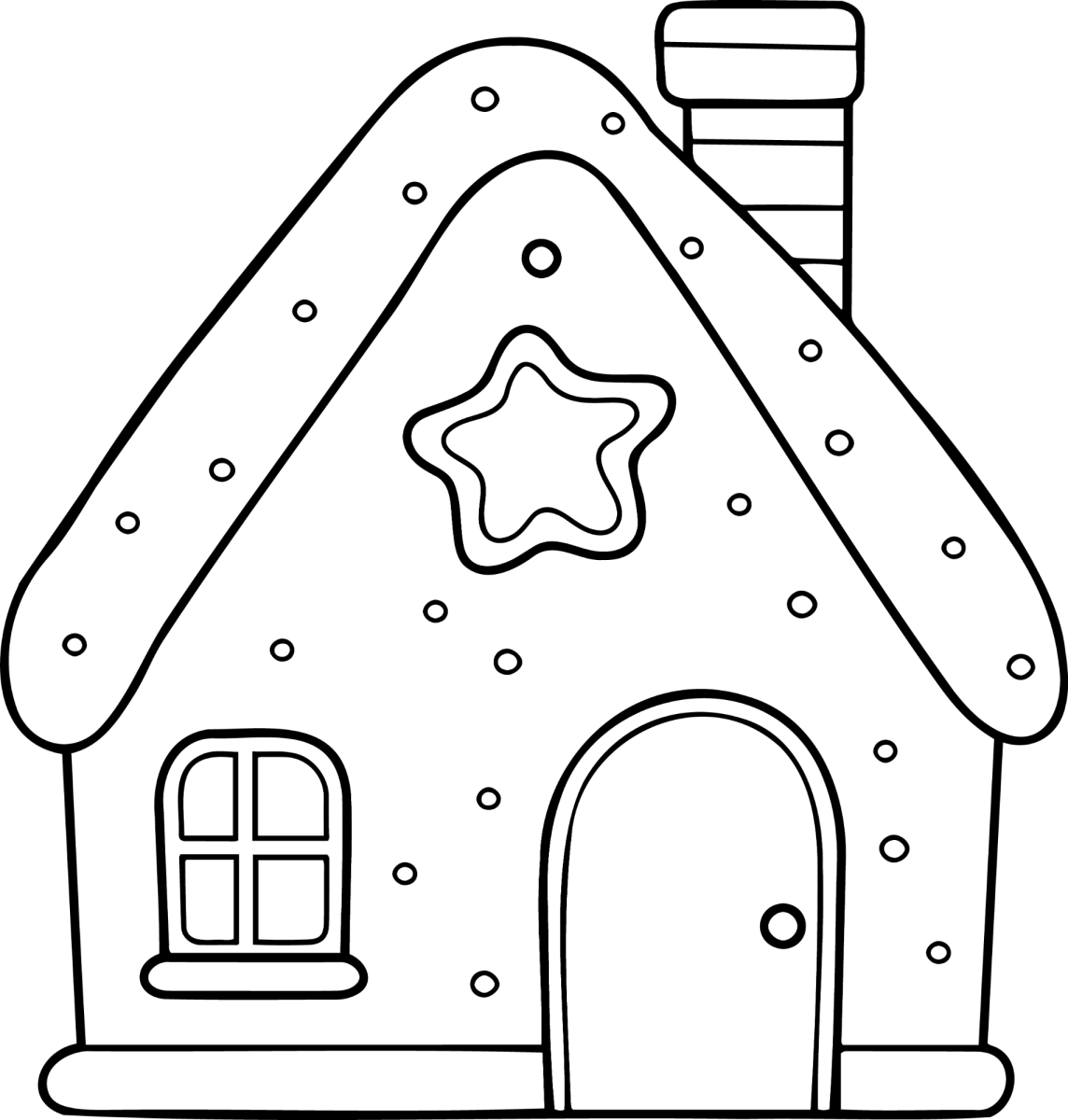 Casinha de gengibre com estrela na porta para colorir