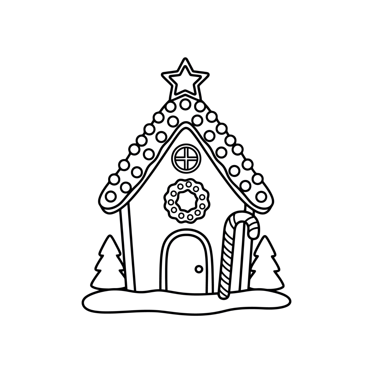 Casinha de gengibre com estrela no telhado para colorir