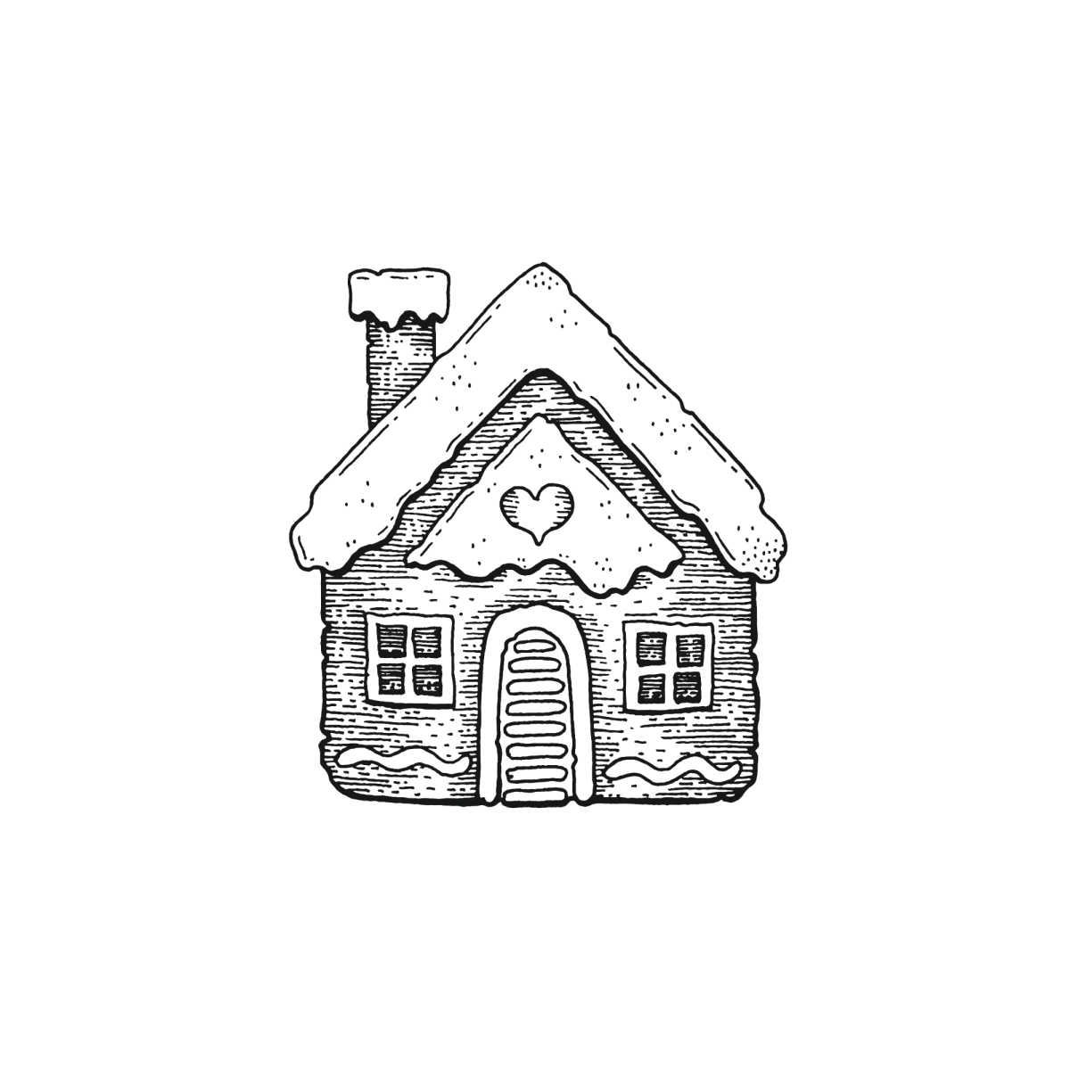 Casinha de gengibre pequena com coraçãozinho para colorir