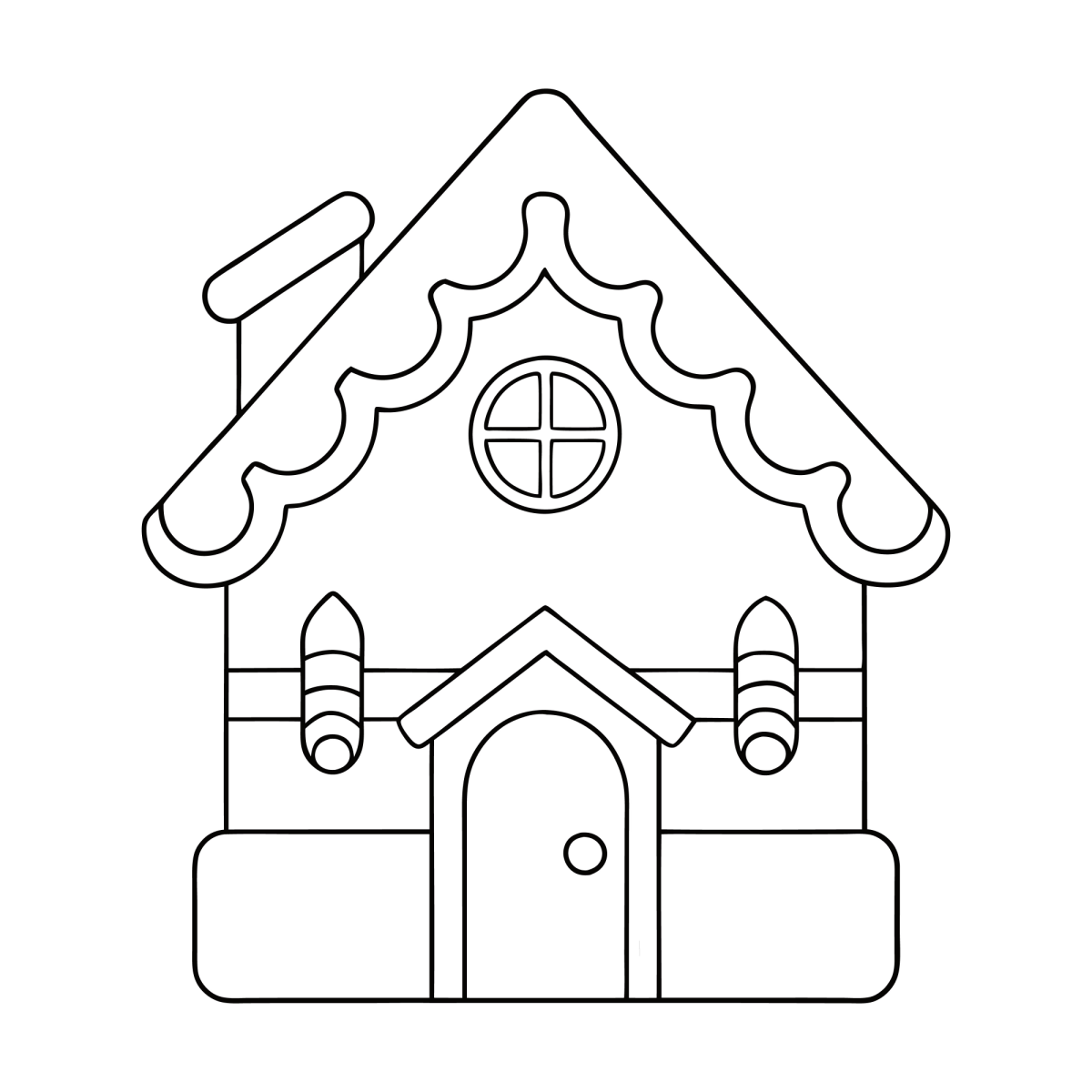 Casinha de gengibre simples com porta redonda para colorir