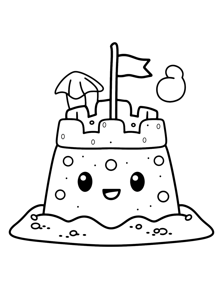 Castelinho de areia sorridente para colorir