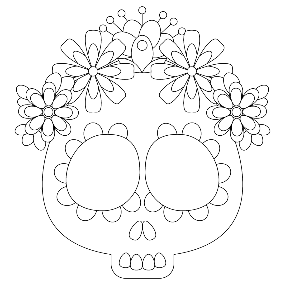 Catrina com coroa de flores delicada para colorir