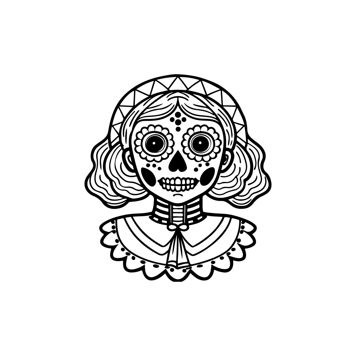 Catrina com gola de babados para colorir