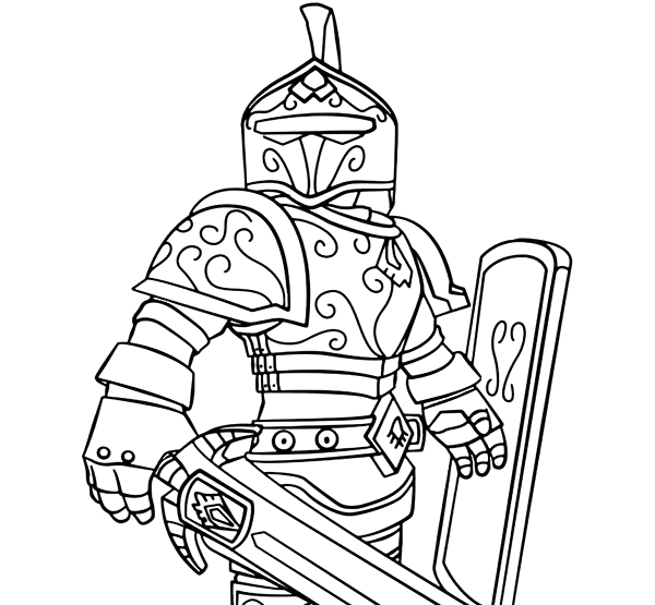 Cavaleiro do Roblox com espada e escudo para colorir