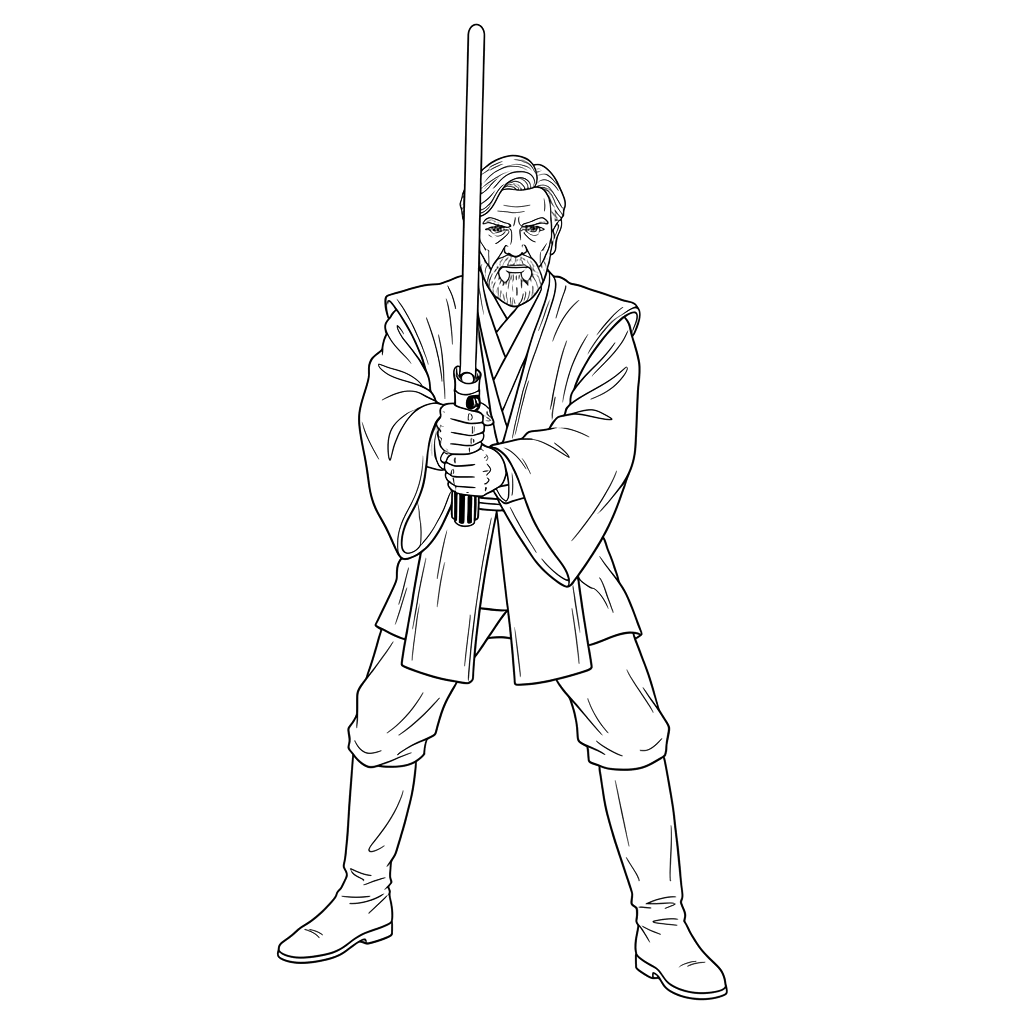 Cavaleiro Jedi com sabre de luz para colorir
