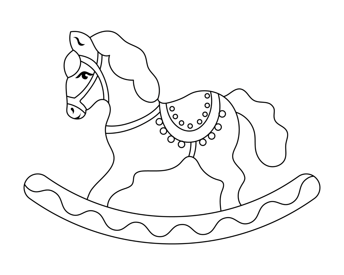 Cavalinho de balanço com sela enfeitada para colorir