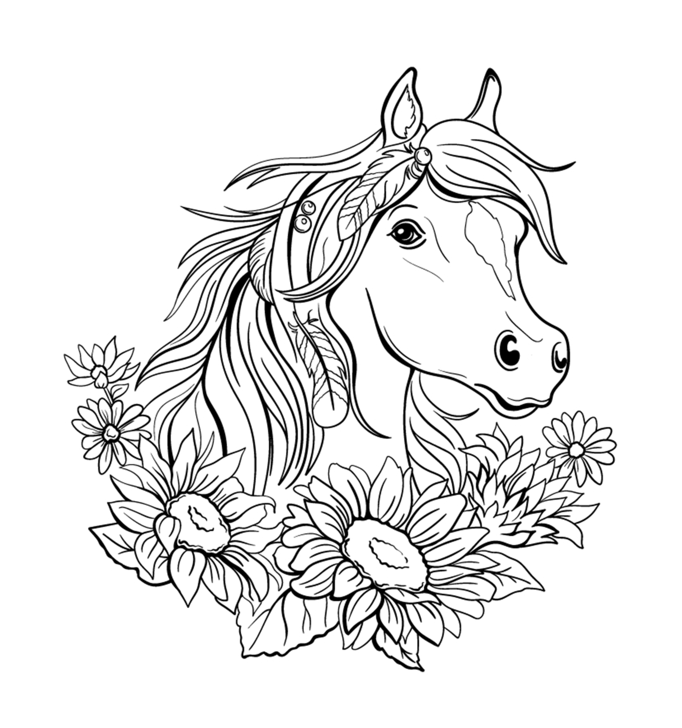 Cavalo Serene entre Flores