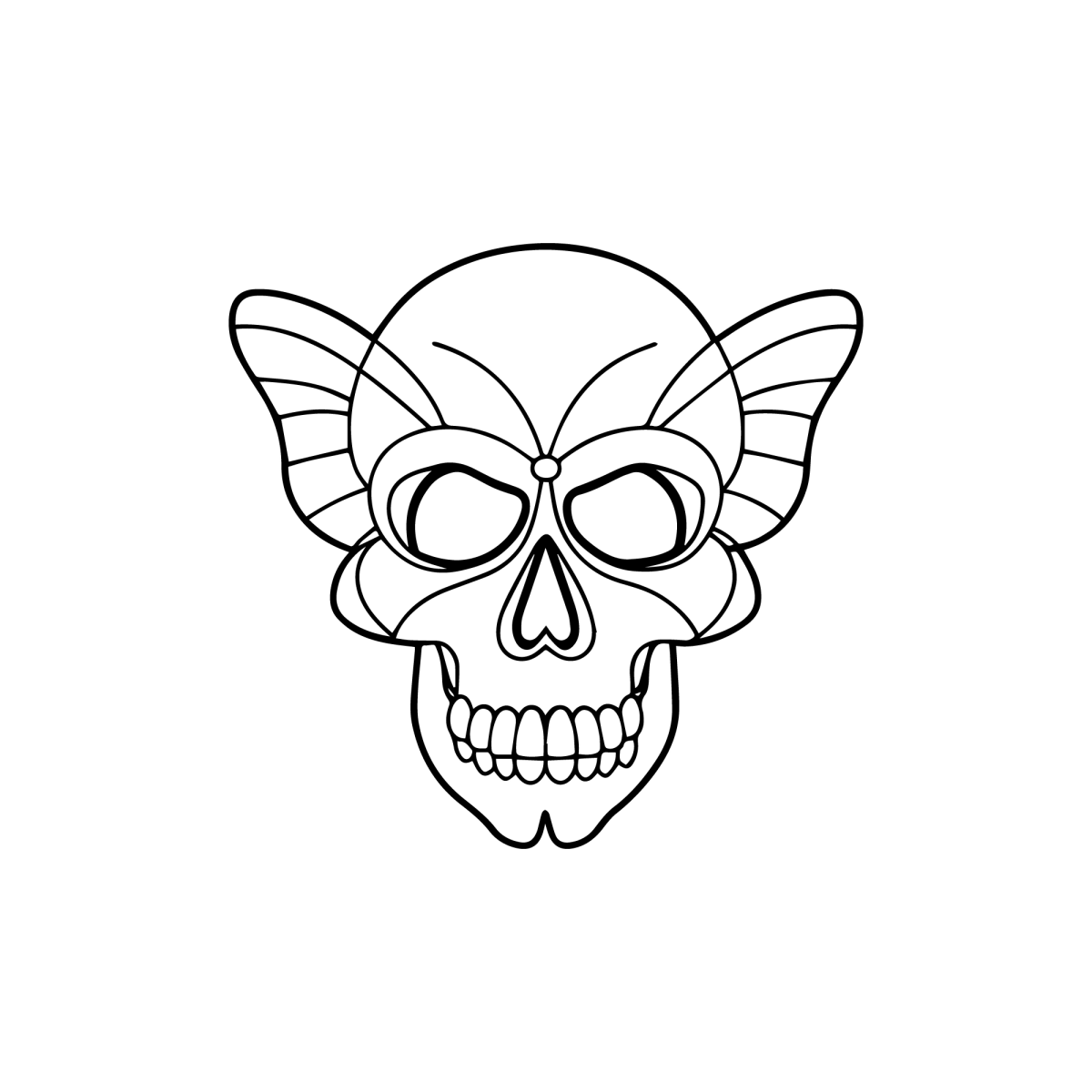 Caveira com asas de borboleta para colorir