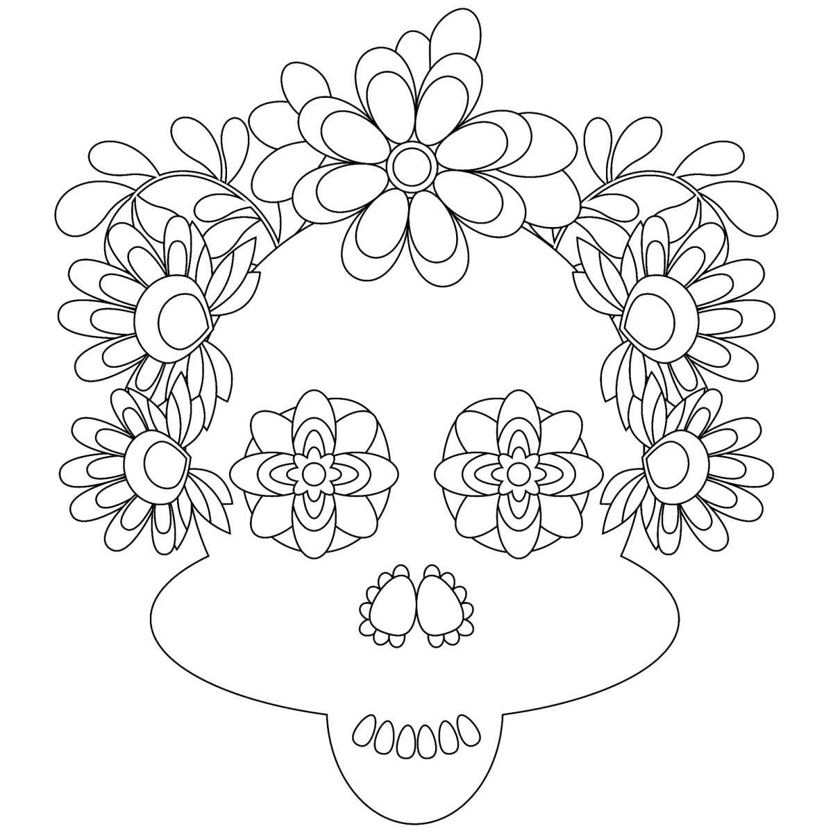 Caveira com coroa de margaridas para colorir