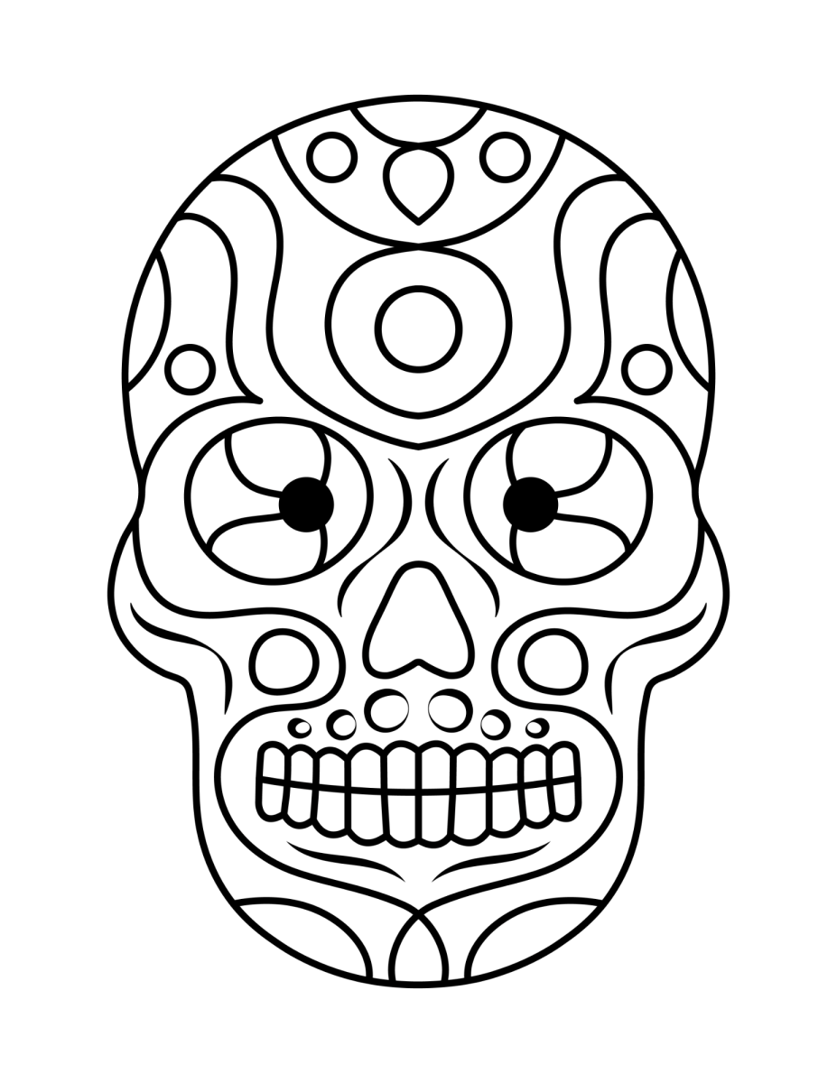 Caveira com desenhos de flores e arabescos para colorir