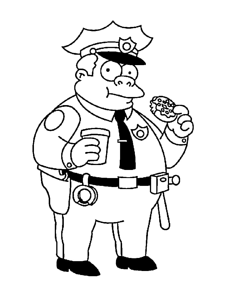 Chefe Wiggum comendo uma rosquinha para colorir