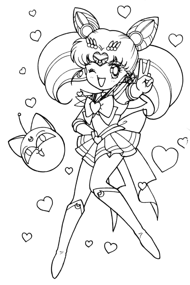 Chibi Moon com a bolinha Luna-P para colorir