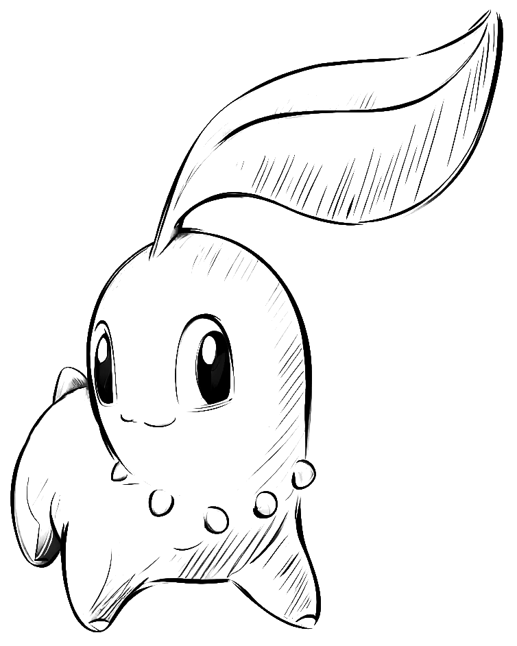 Chikorita com a folhinha na cabeça para colorir