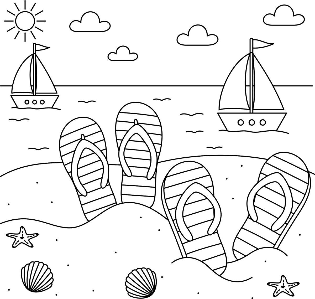 Chinelos de dedo na areia para colorir