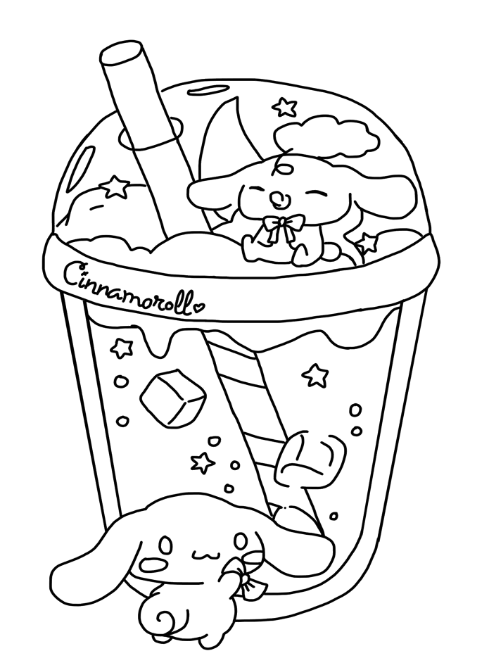 Cinnamoroll dentro de um copo de milk-shake para colorir