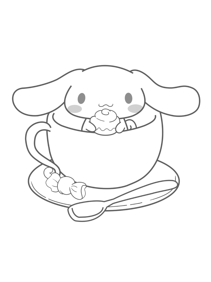 Cinnamoroll espiando de dentro da xícara para colorir