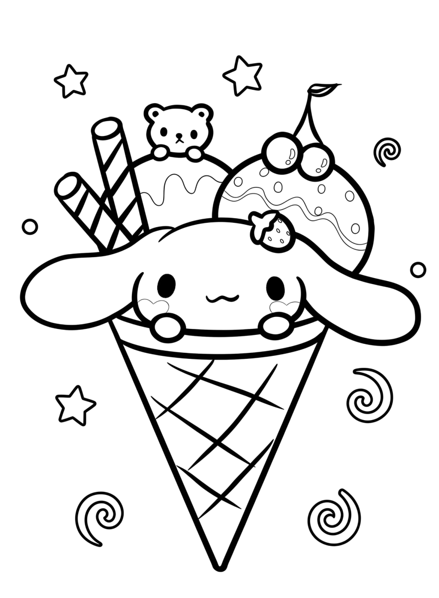 Cinnamoroll na casquinha de sorvete para colorir