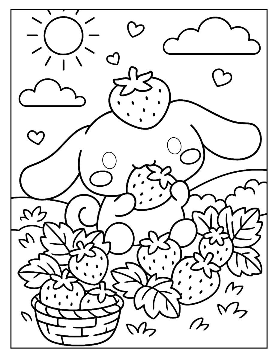 Cinnamoroll no campo de morangos para colorir