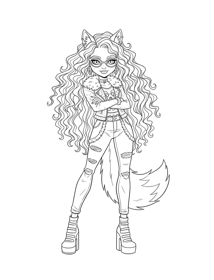 Clawdeen Wolf de cabelo volumoso para colorir