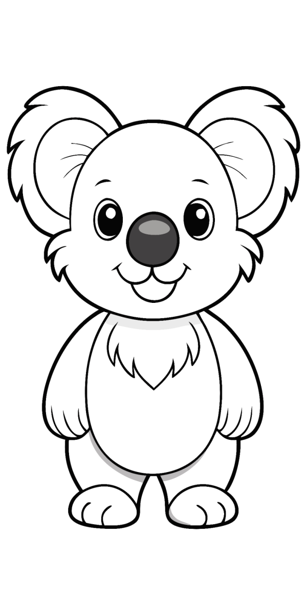 Coala kawaii de pé para colorir