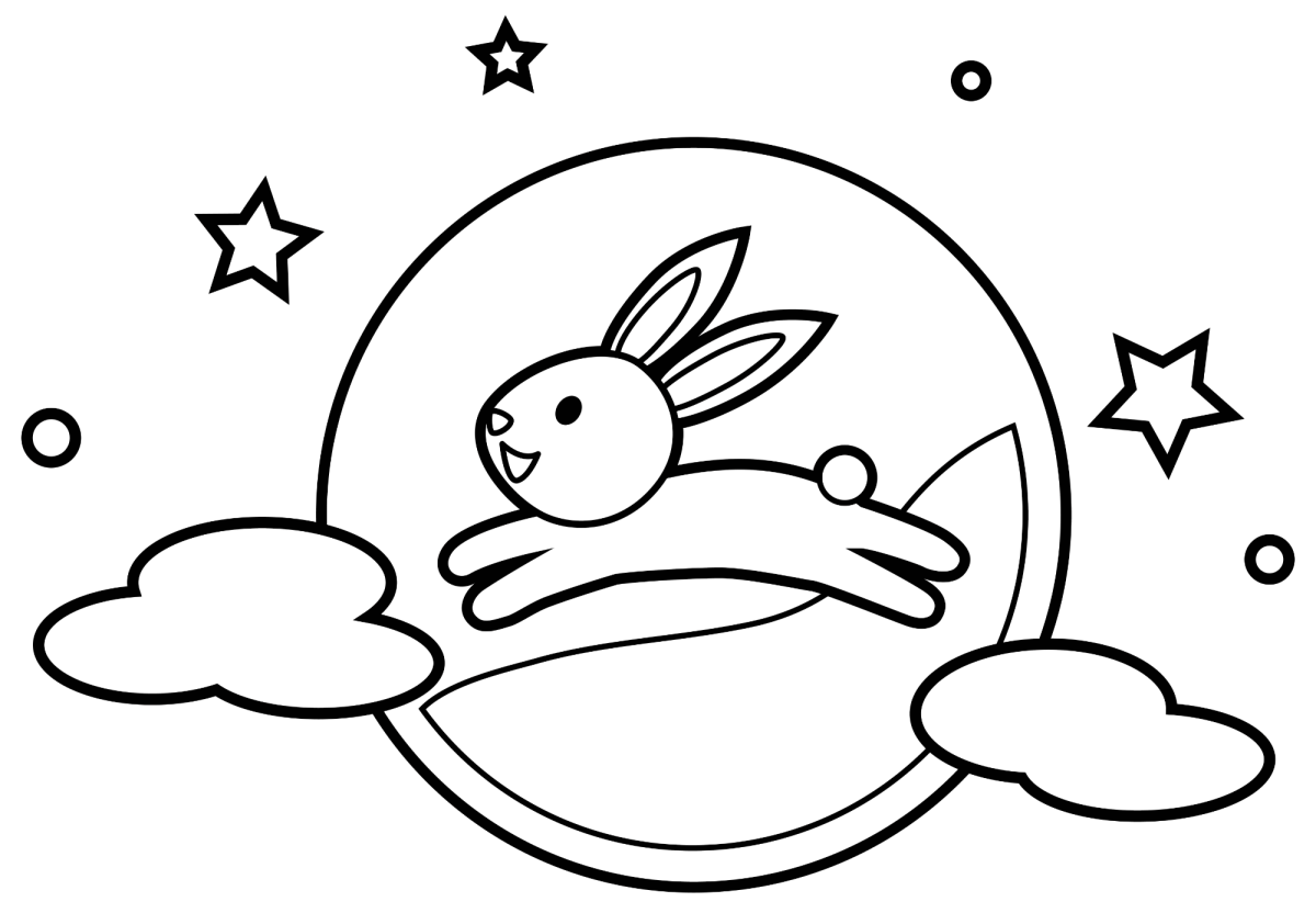 Coelhinho saltando na lua cheia para colorir