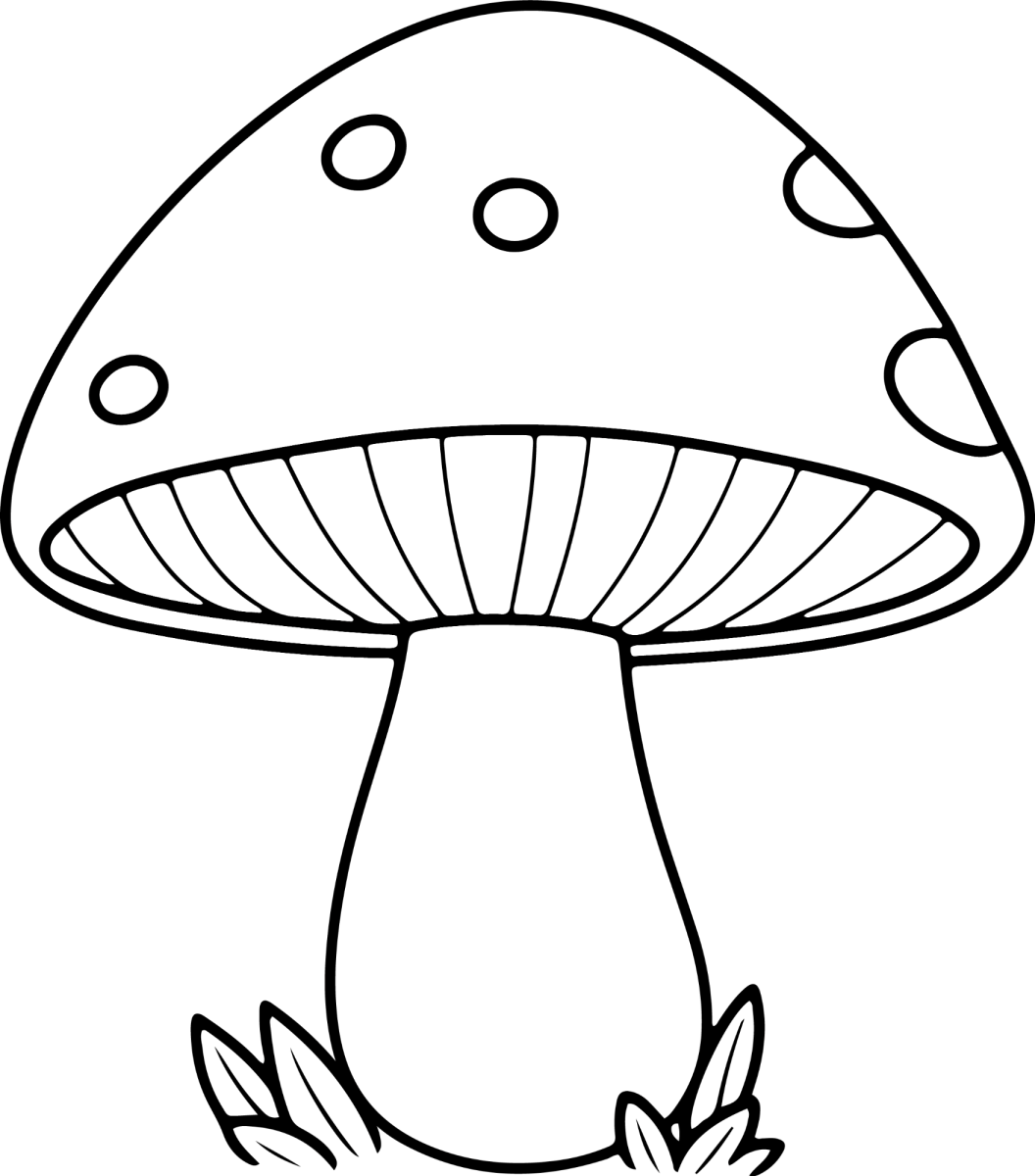 Cogumelo de bolinhas no gramado para colorir