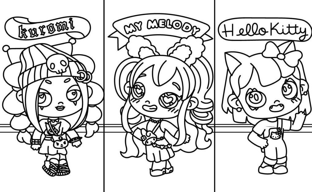 Colorindo Kuromi, My Melody e Hello Kitty