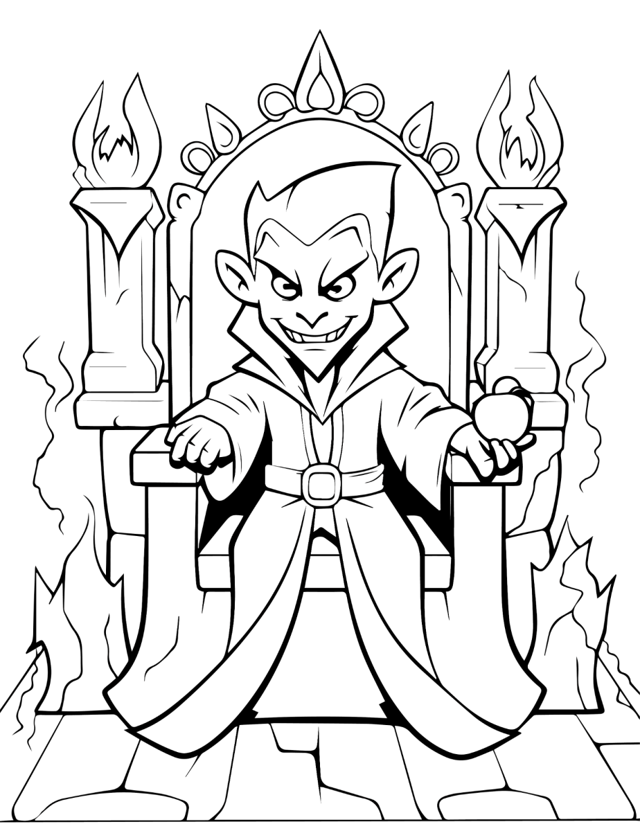Conde vampiro no trono do castelo para colorir