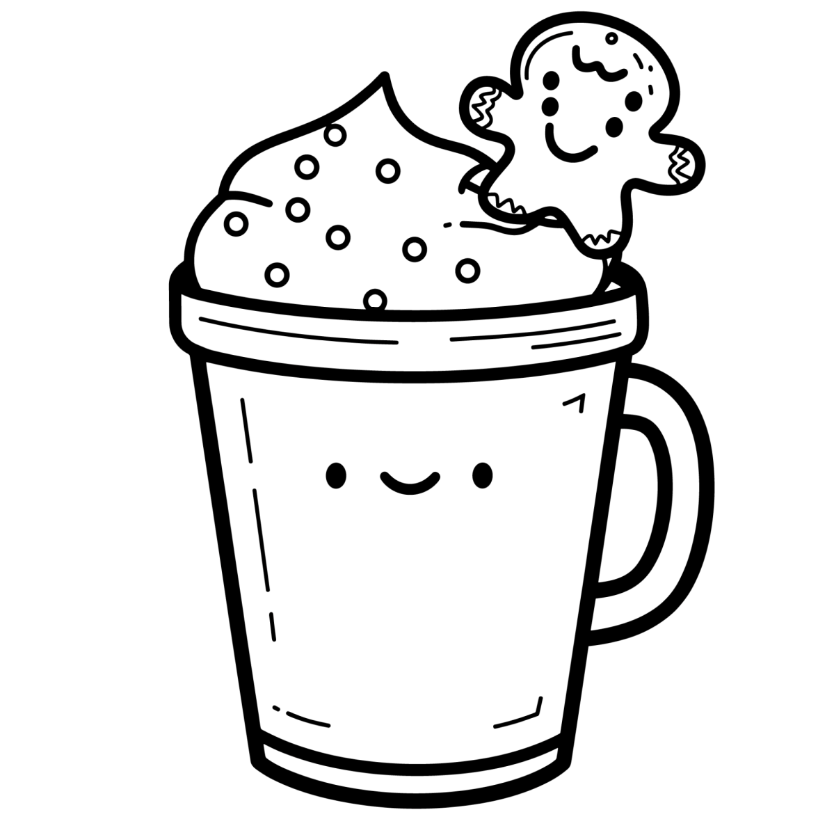Copo de chocolate quente com biscoito de gengibre para colorir