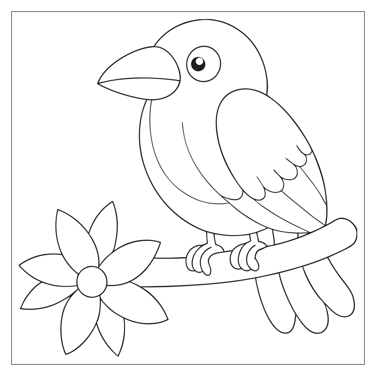 Corvo no galho de flor de cerejeira para colorir