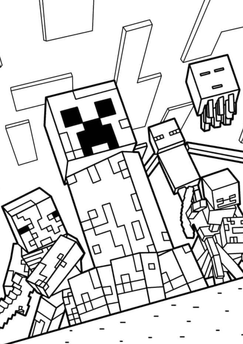 Creeper e Ghast atacando para colorir