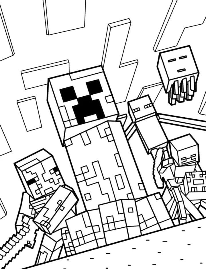 Creeper explorando a mina para colorir