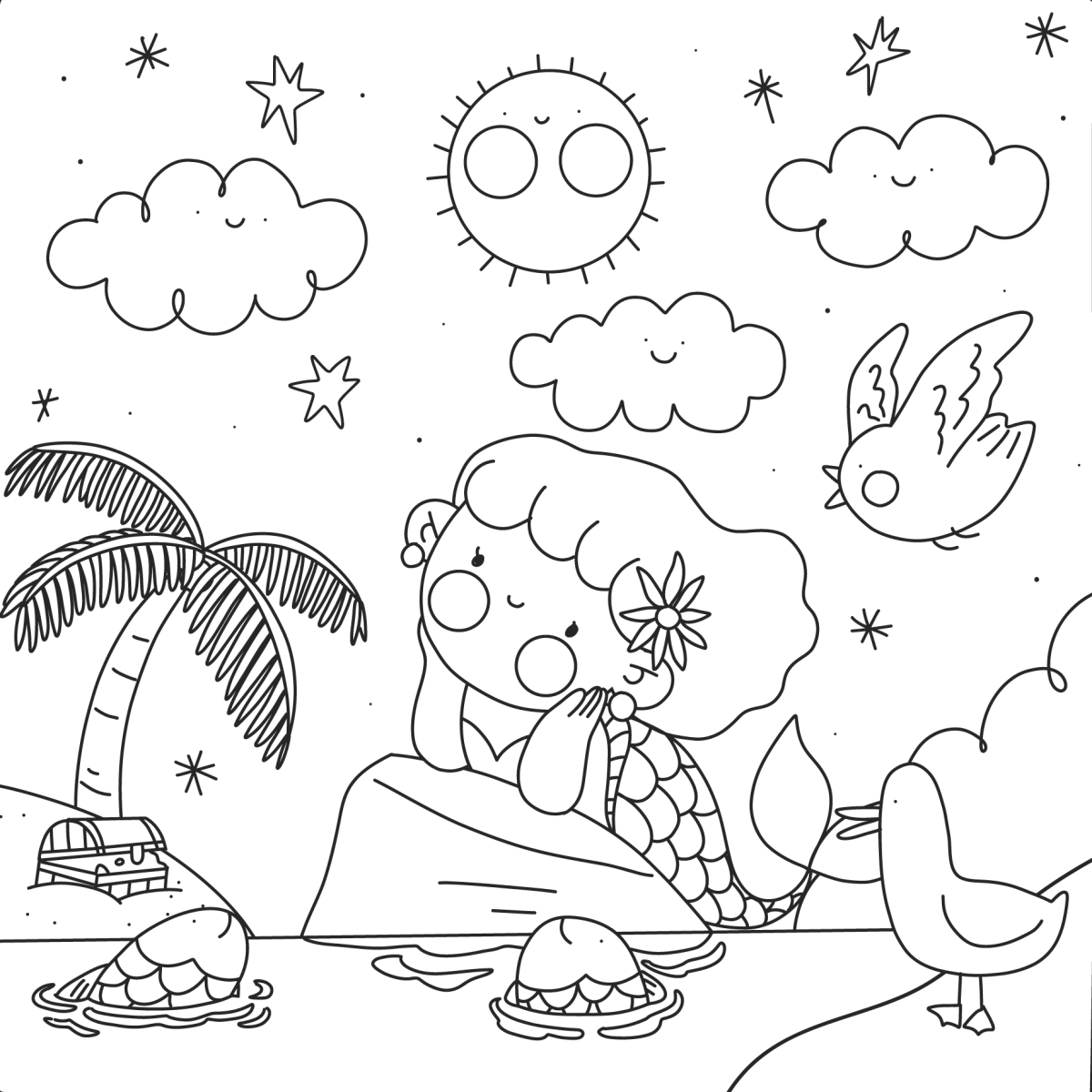 Criança brincando na areia em dia de sol para colorir