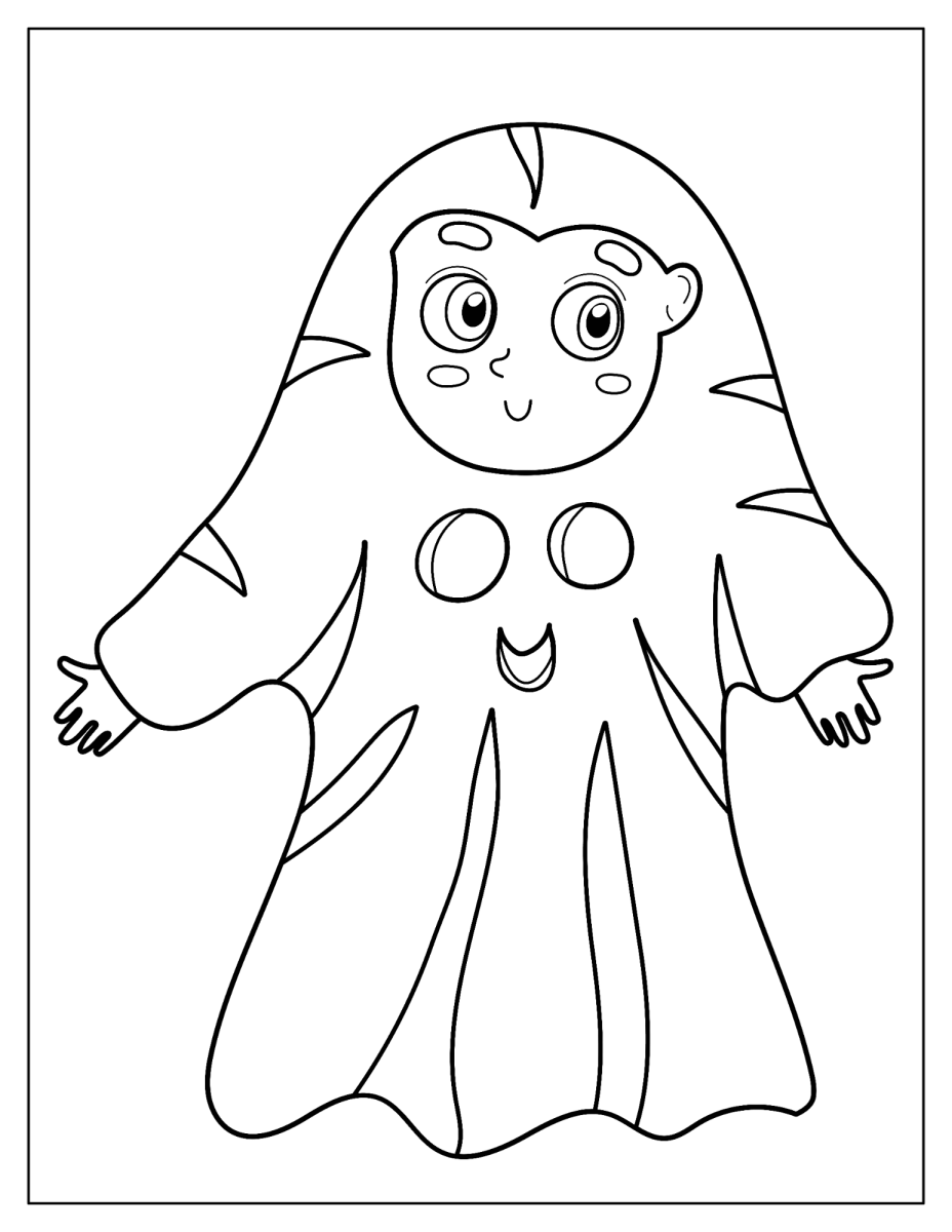 Criança fantasiada de fantasma para colorir